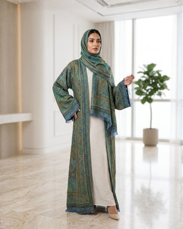 Premium Kashmiri Print Abaya with Matching Hijab Shawl