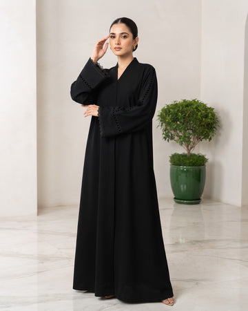 Premium Open Front Abaya with Elegant Sleeve Lace