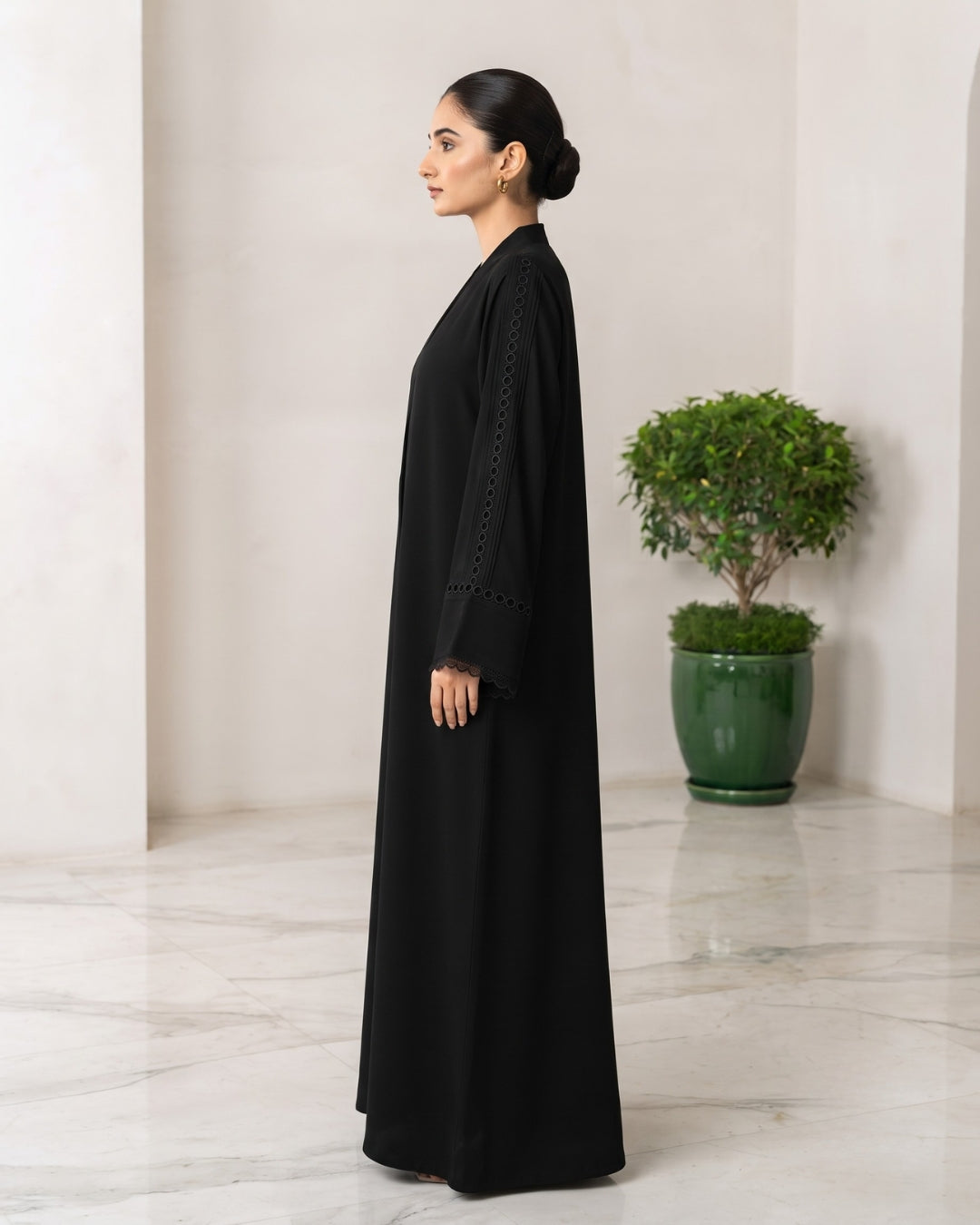 Premium Open Front Abaya with Elegant Sleeve Lace