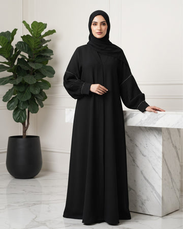 Premium Open Front Abaya with Pleated Statement Sleeves