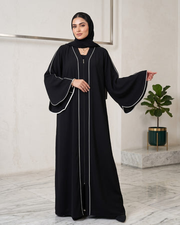 Premium Front Zip Abaya with Contrast Piping