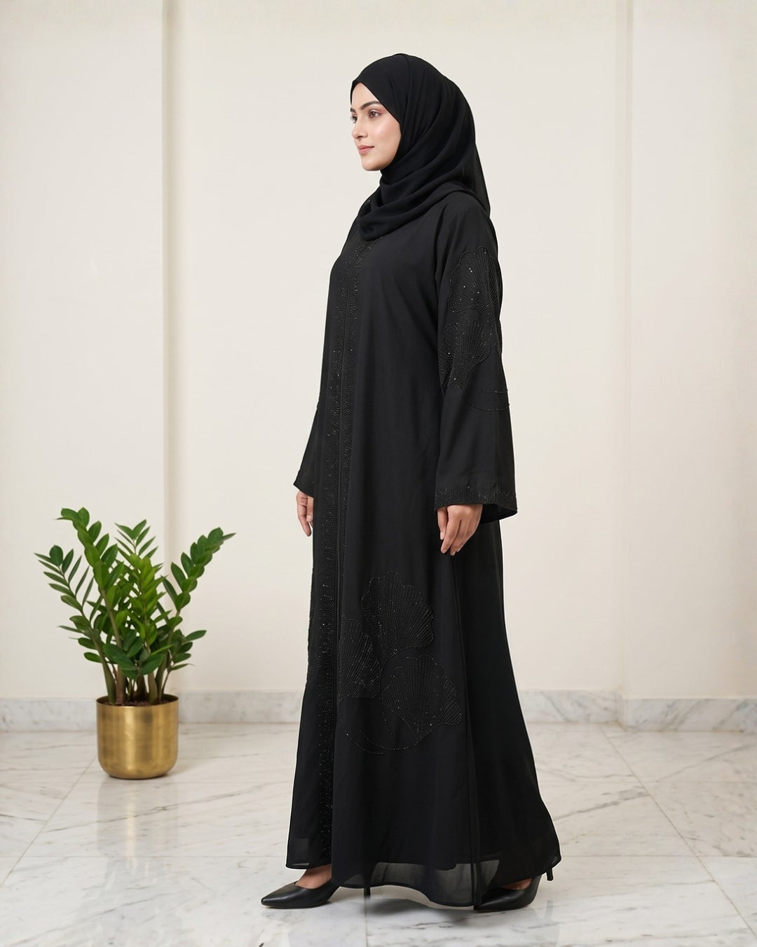 Black Stone Work Abaya