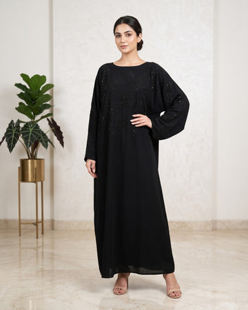Premium Black Nida Abaya with Crystal Handwork