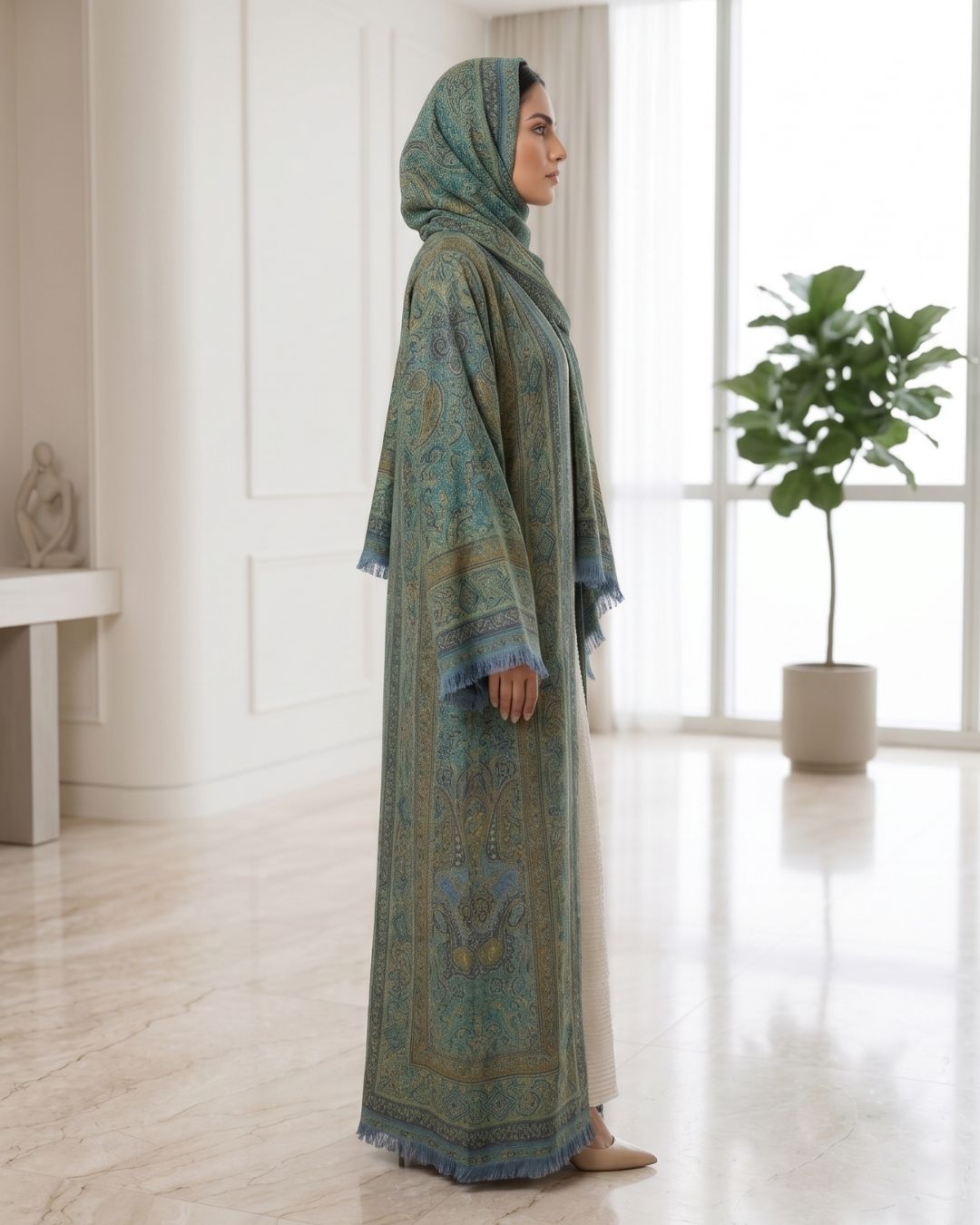 Premium Kashmiri Print Abaya with Matching Hijab Shawl