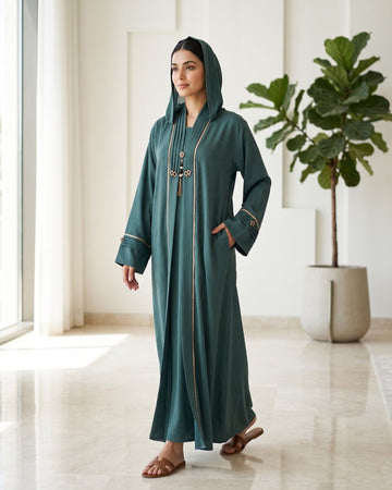 Premium Teal Green Modest Abaya with Matching Hijab