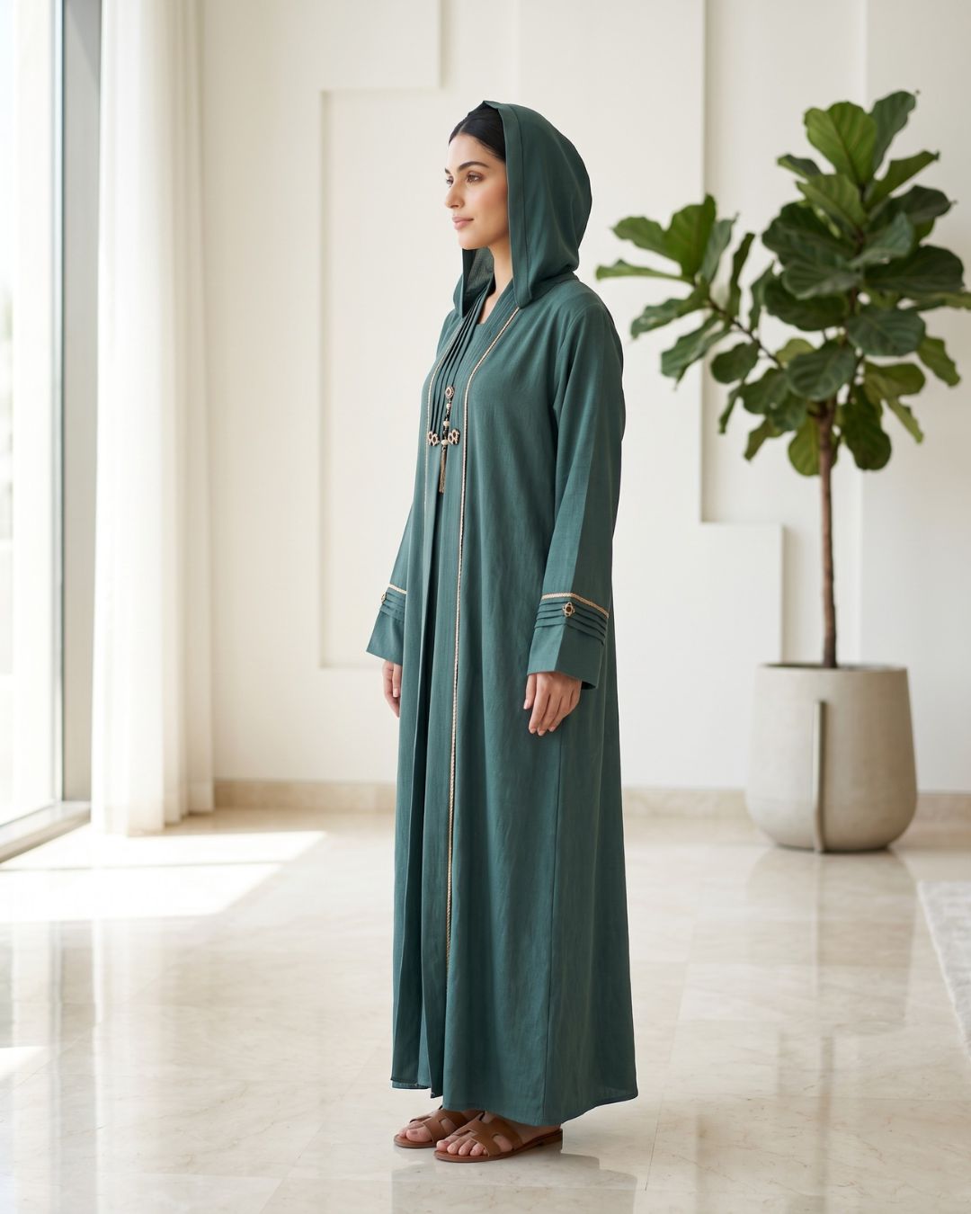 Premium Teal Green Modest Abaya with Matching Hijab