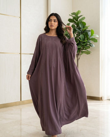 Aaliyah Coffee Brown Rhinestone Embellished Nida Kaftan Abaya for Women