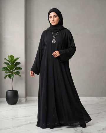 Black Handwork Arabian Abaya with Crystal Star Motifs
