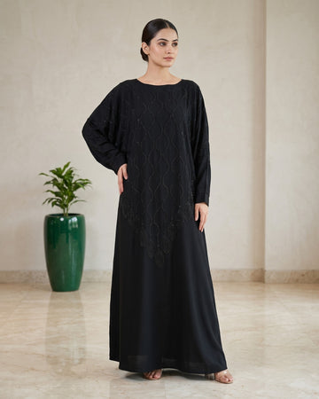 Elegant Black Hand-Beaded Nida Abaya