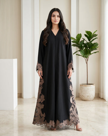 Premium Black Floral Embroidered Designer Abaya
