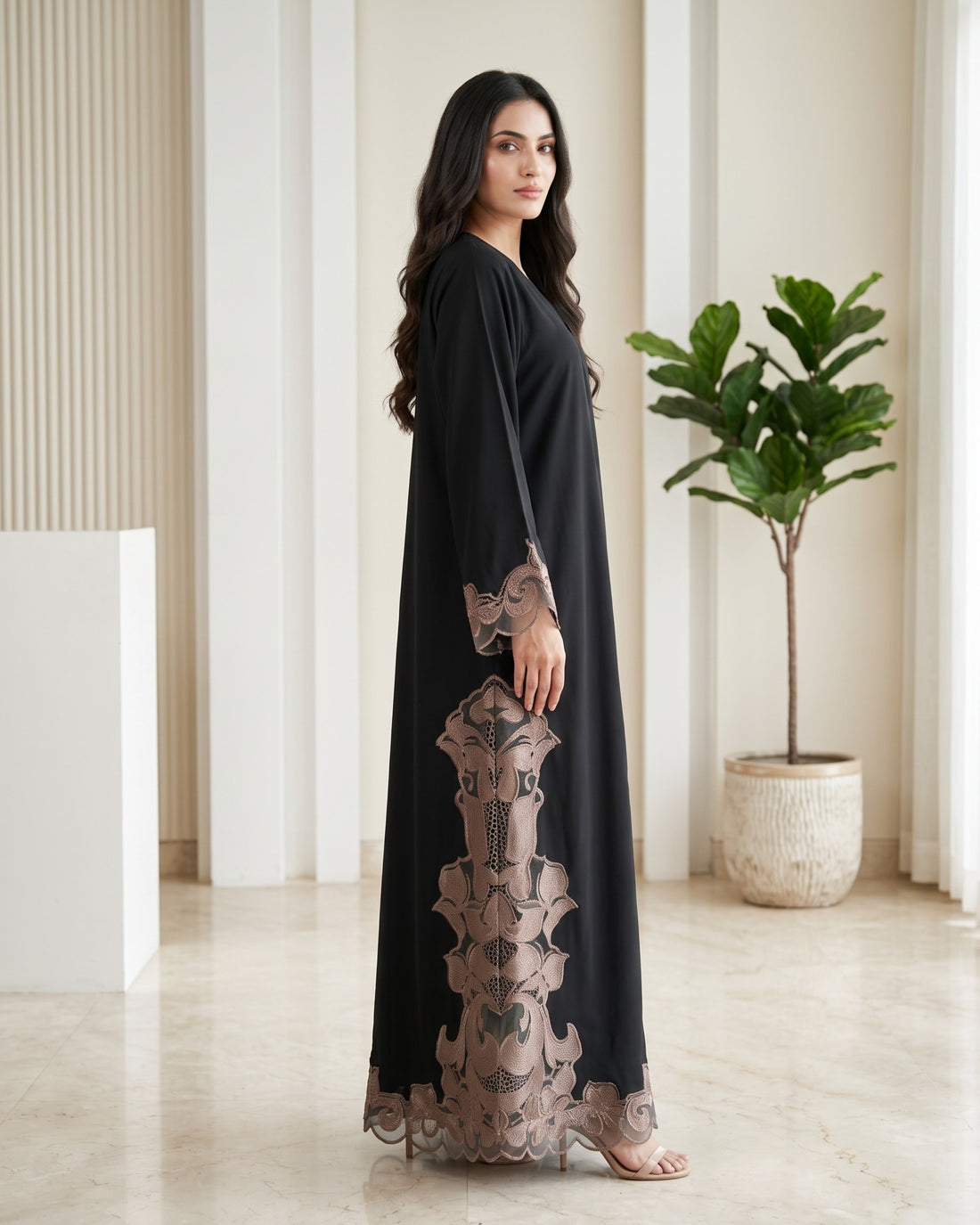 Premium Black Floral Embroidered Designer Abaya