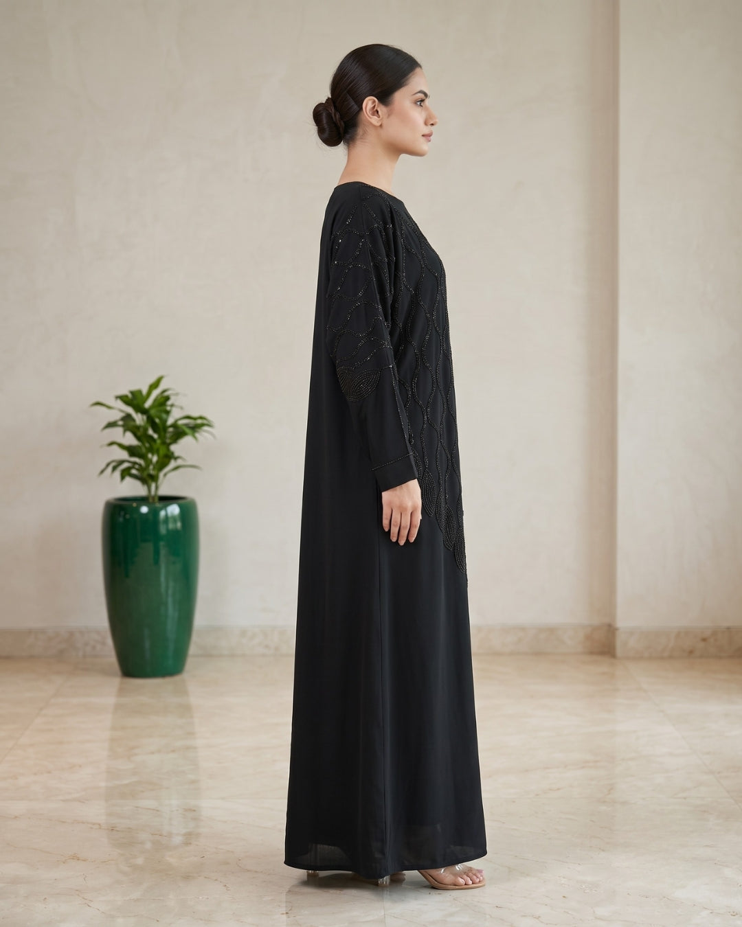 Elegant Black Hand-Beaded Nida Abaya