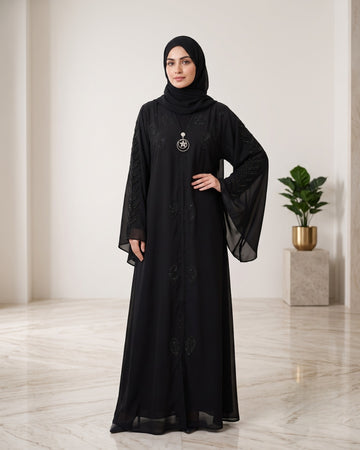 Black Leaf Handwork Arabian Abaya