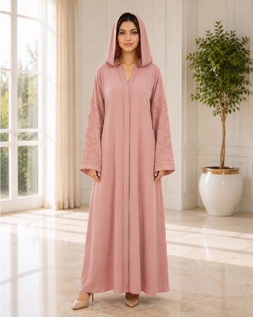 Premium Dusty Rose Embroidered Hooded Abaya