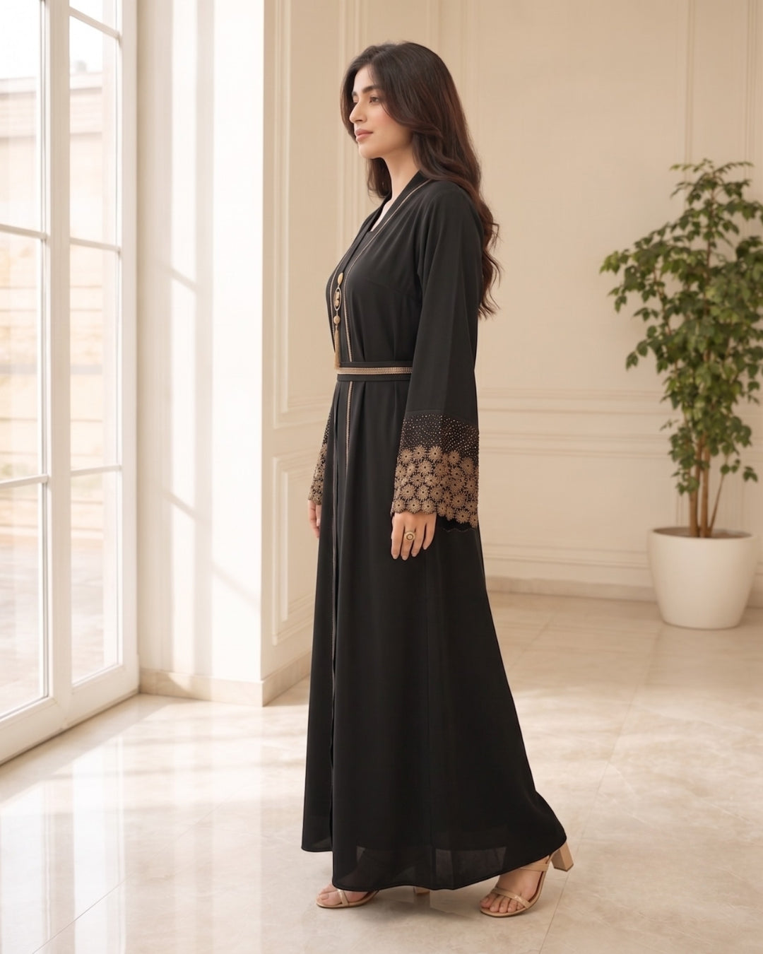 Noor Floral Embroidered Front Open Abaya