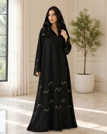 Zareen Gold Embroidered Hooded Abaya
