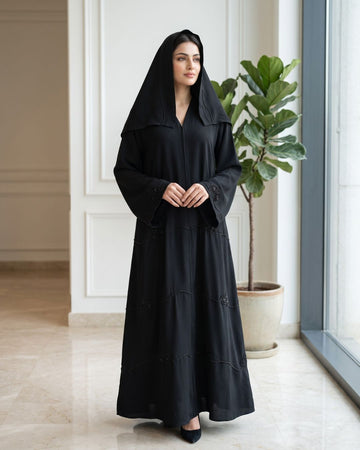 Elegant Black Hooded Embroidered Abaya
