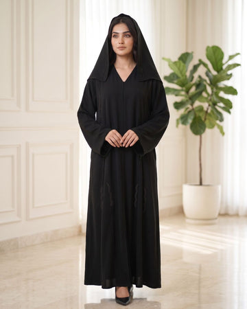 Classic Black Hooded Embroidered Abaya
