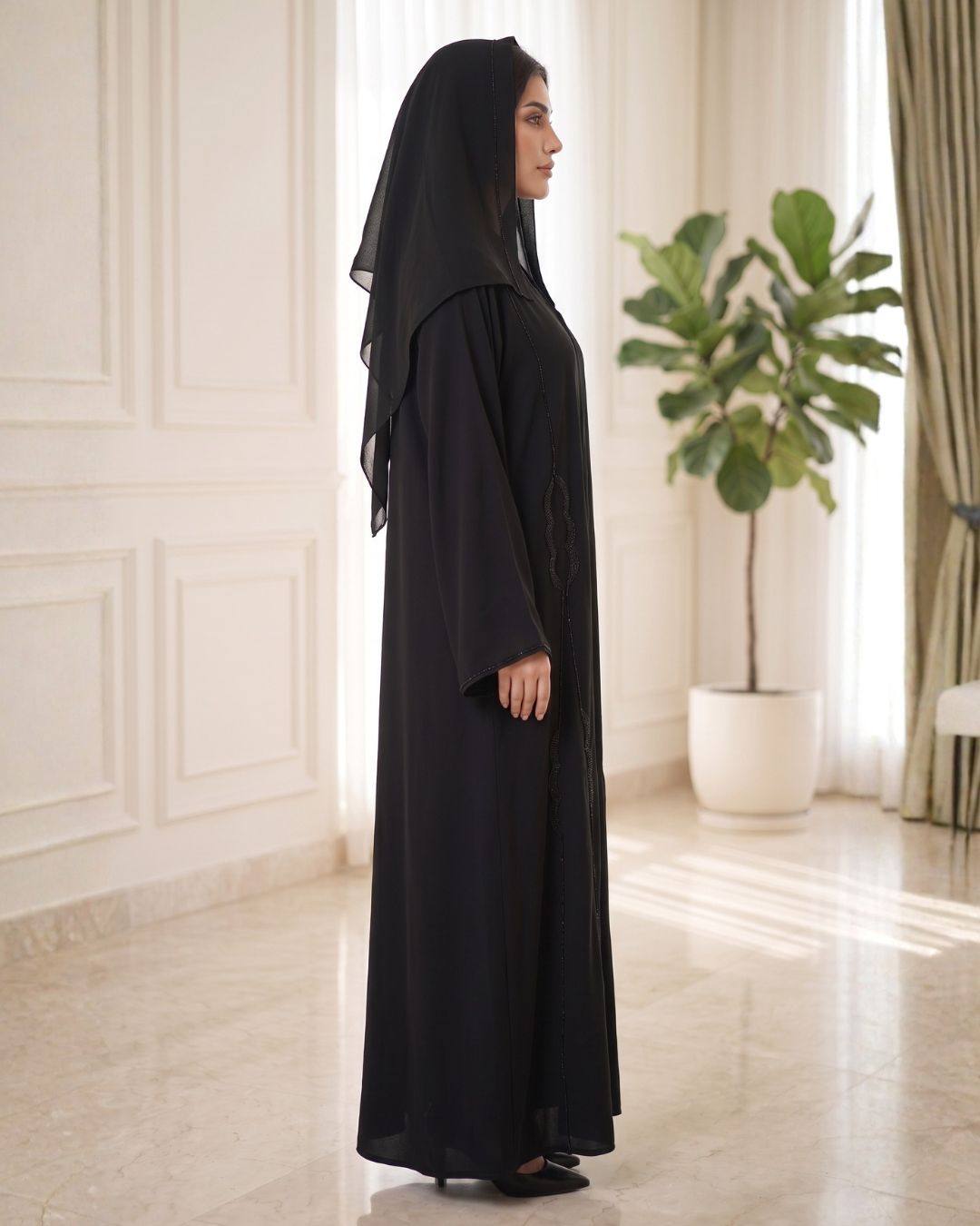 Classic Black Hooded Embroidered Abaya