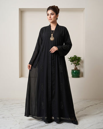 Black Arabian Abaya with Leaf Crystal Handwork