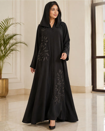 Elegant Black Floral Embroidered Abaya
