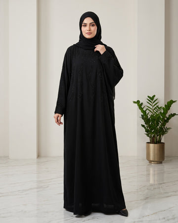 Black Rhinestone Embellished Modest Kaftan Abaya