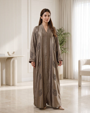 Elegant Taupe Embroidered Modest Abaya