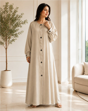 Elegant Beige Button-Front Abaya