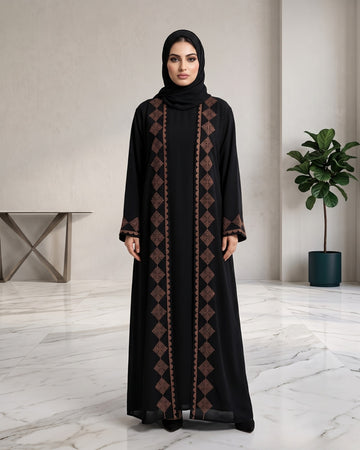 Luxury Black Embroidered Open Abaya Set