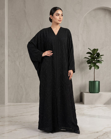 Luxury Black Hand-Beaded Kaftan Abaya