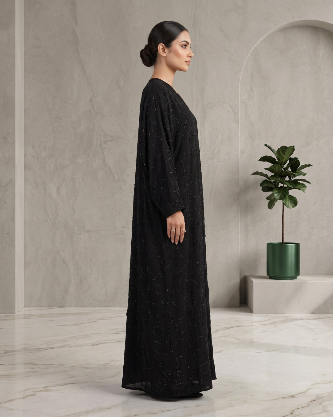 Luxury Black Hand-Beaded Kaftan Abaya