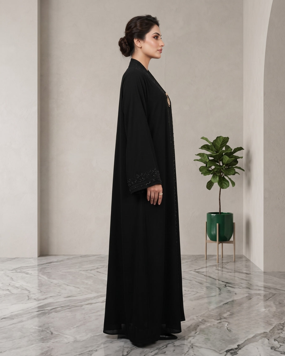 Luxury Black Crystal Embellished Abaya