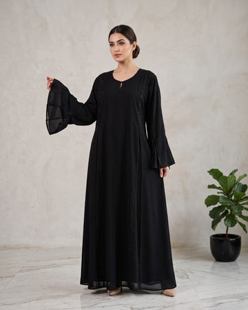 Luxury Black Crystal Embellished Abaya