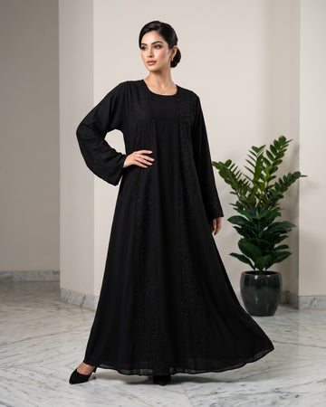 Black Honeycomb Crystal Embellished Abaya
