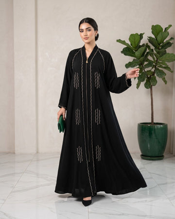 Premium Black Arabian Abaya with Silver Embellishments