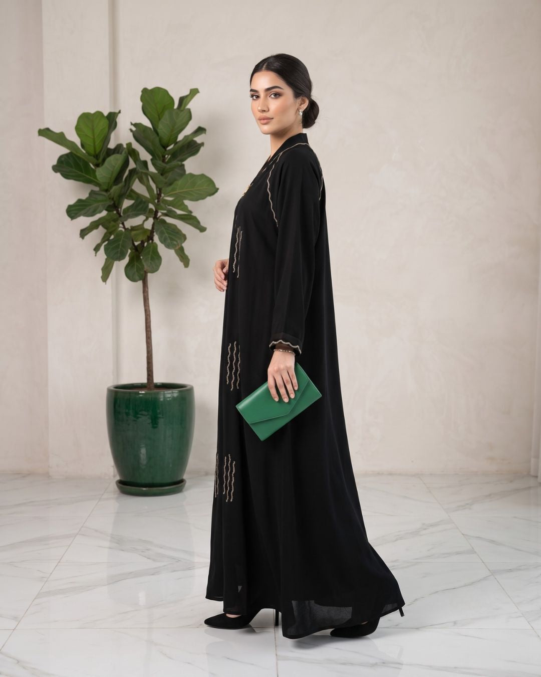 Premium Black Arabian Abaya with Silver Embellishments