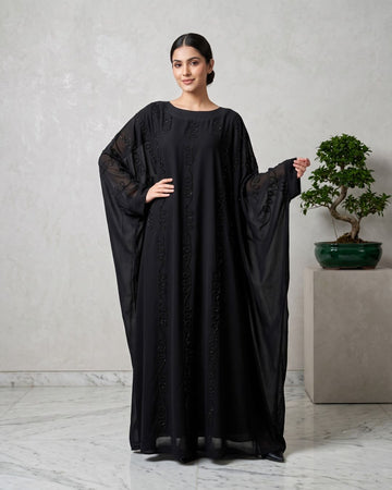 Elegant Black Hand-Beaded Nida Abaya