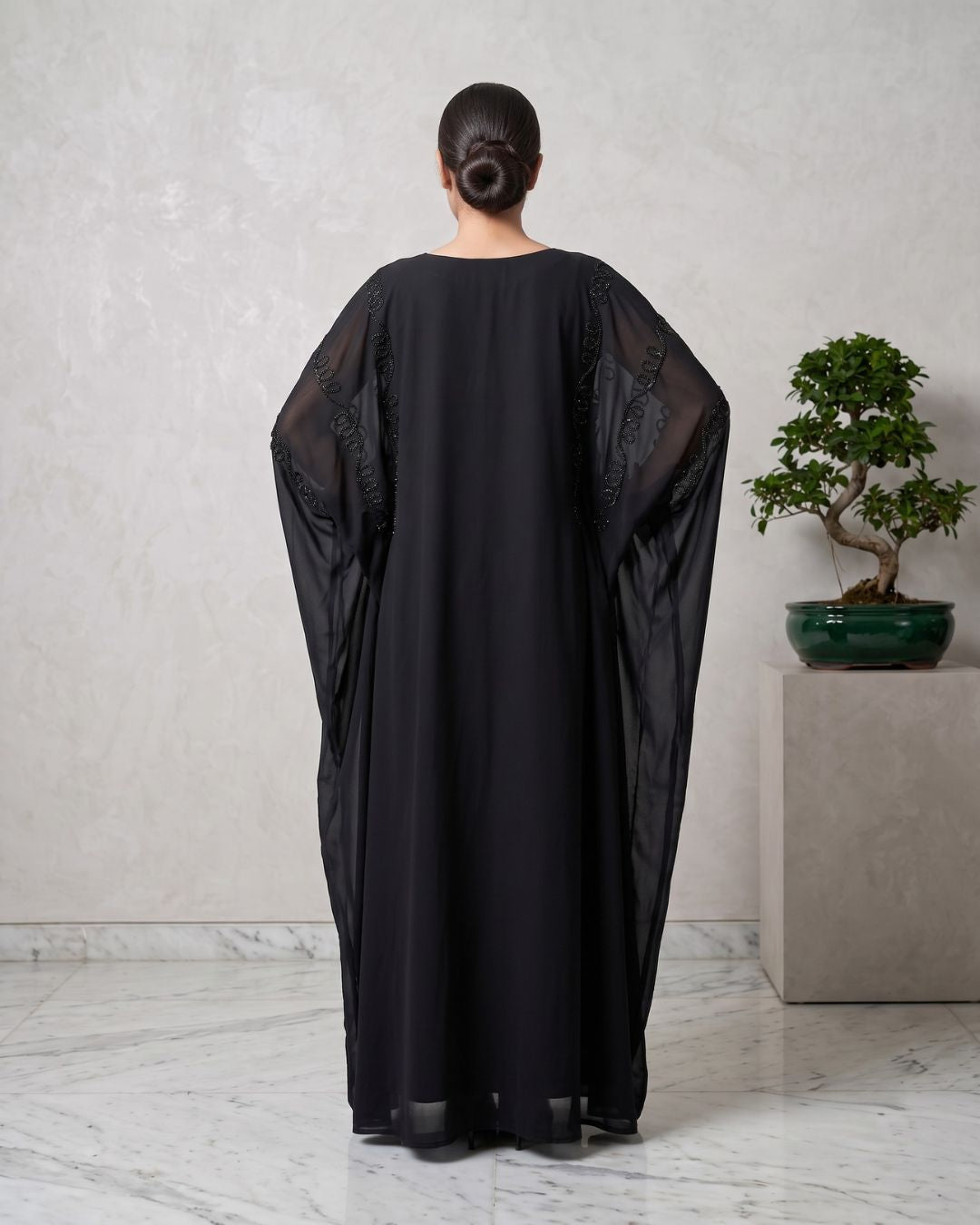 Elegant Black Hand-Beaded Nida Abaya