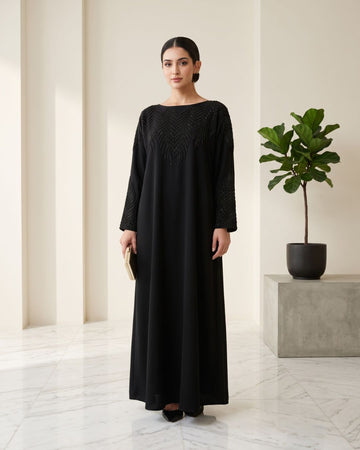 Luxury Black Crystal Embellished Kaftan Abaya