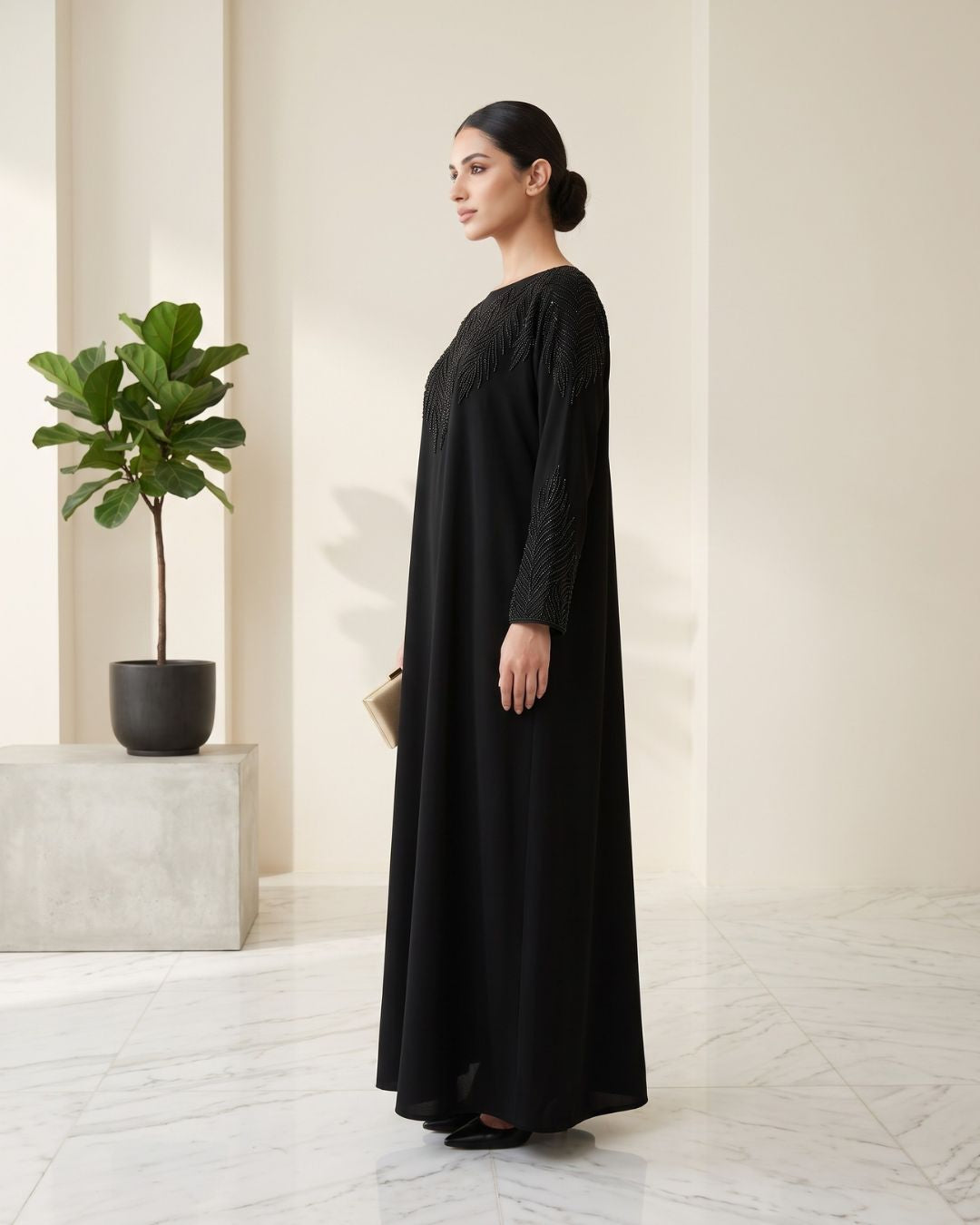 Luxury Black Crystal Embellished Kaftan Abaya