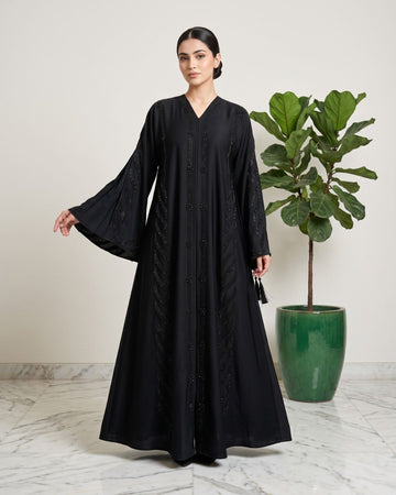 Luxury Black Crystal Open Abaya Set