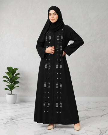Premium Black Embroidered Front Open Abaya