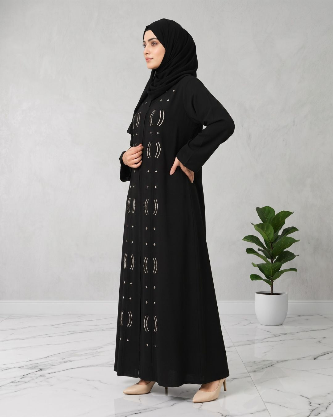 Premium Black Embroidered Front Open Abaya