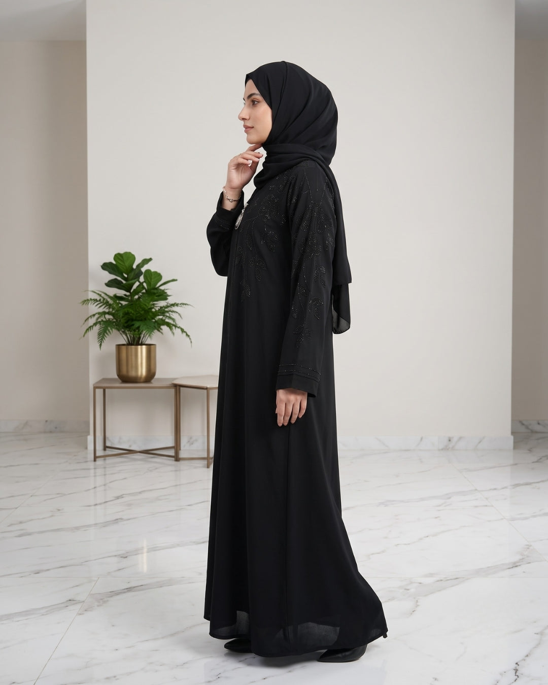 Black Crystal Embellished Abaya