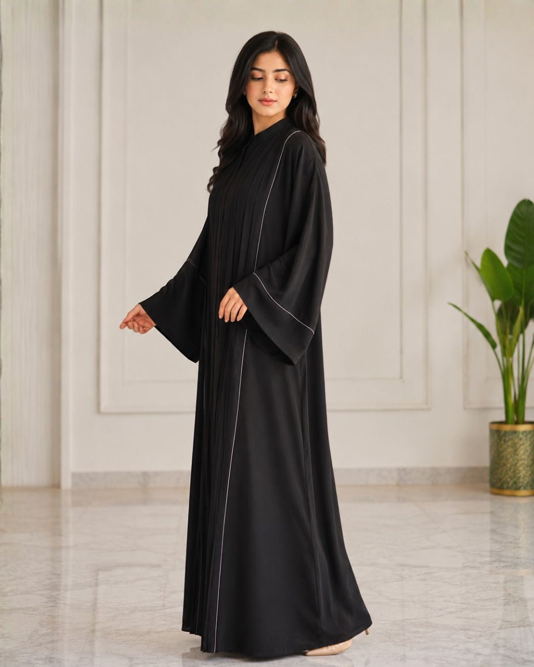 Premium Black Pleated Closed Front Abaya