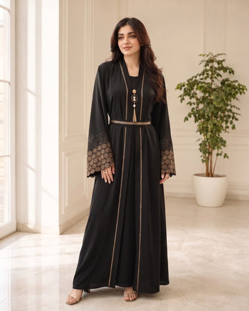 Noor Floral Embroidered Front Open Abaya