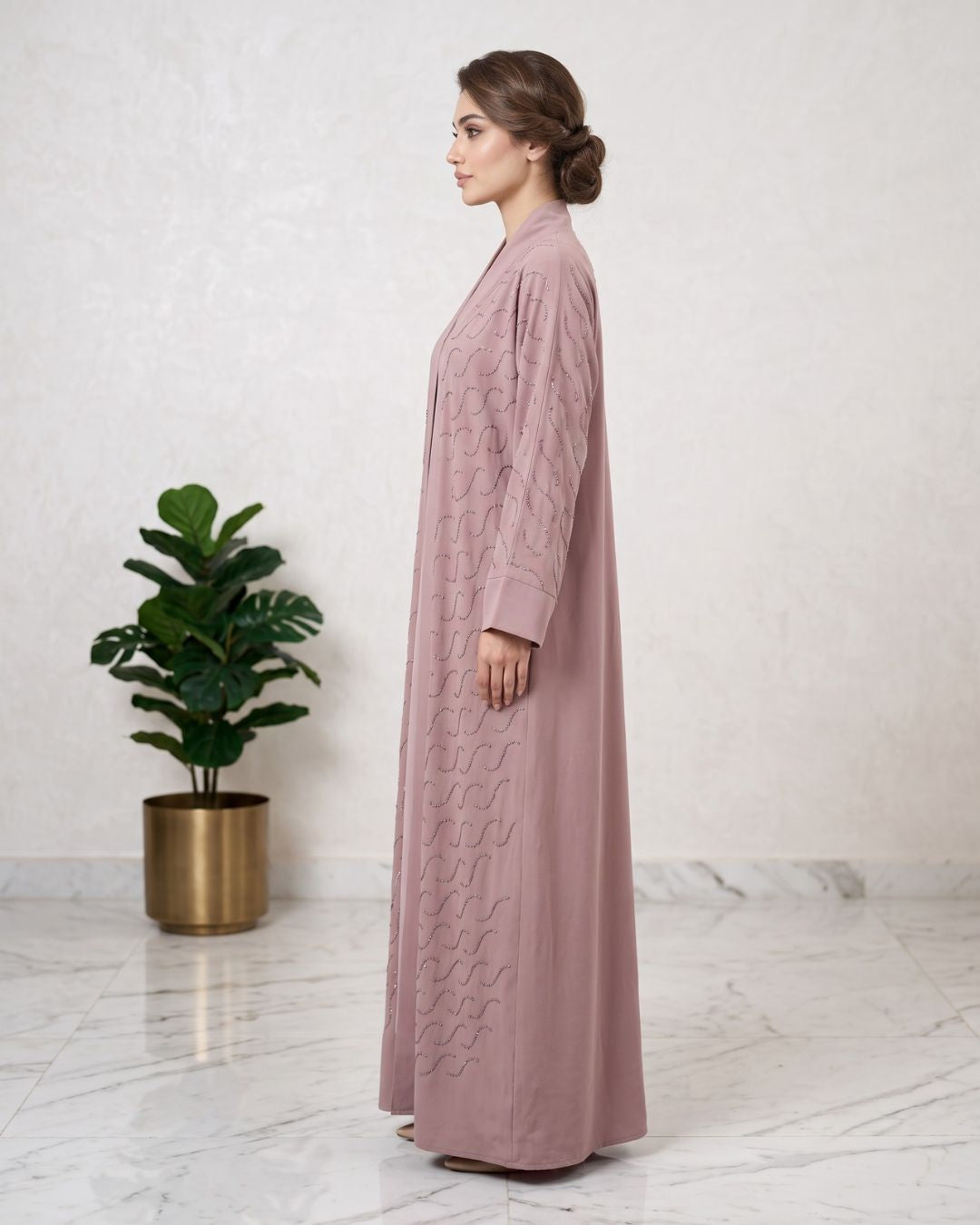 Wavy Embellished Front Abaya