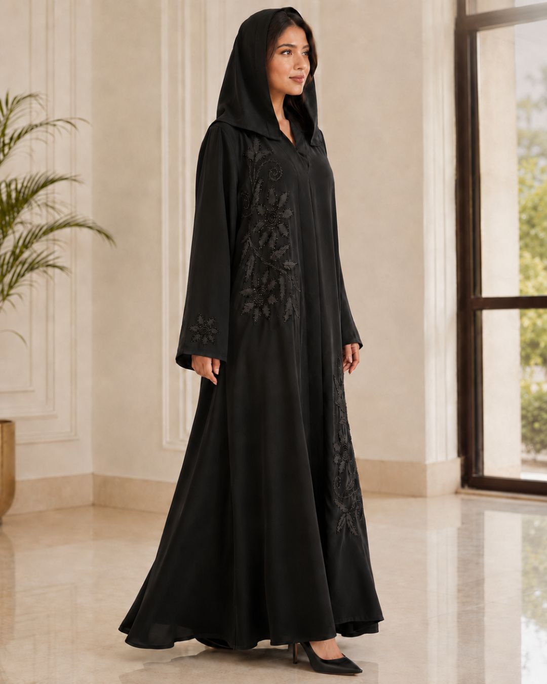 Elegant Black Floral Embroidered Abaya