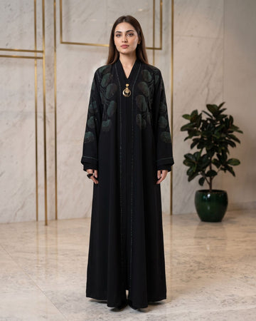 Classic Black Abaya with Statement Brooch