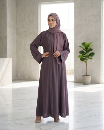 Signature Plum Geometric Trim Abaya